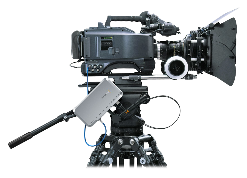 Blackmagic Design ATEM Camera Converter connected to a camera, Blackmagic Design ATEM Studio Converter 2